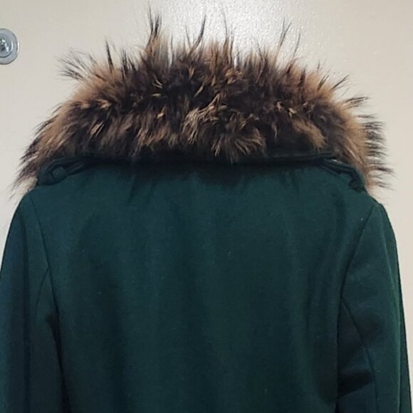 💋BOHO CHIC💋 GORGEOUS VTG WOOL COAT WITH FOX FUR COLLAR in BOTTLE GREEN - Picture 8 of 13